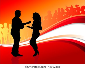 Original Vector Illustration: Sexy young couple dancing on summer party background AI8 compatible