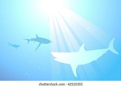 Original Vector Illustration: Sharks swimming in the ocean background AI8 compatible