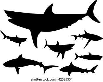 Original Vector Illustration: Sharks in the water Silhouette AI8 compatible