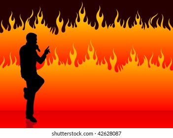Original Vector Illustration: singer performing on fire background AI8 compatible