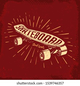 Original vector illustration. Skateboard on red grunge background.