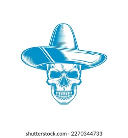 Original vector illustration. Skull in Mexican vintage style. T-shirt design, design element.