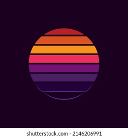 Original vector illustration of a striped neon retro sunset in the style of the 80s. A design element.