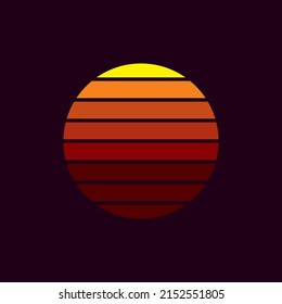 Original vector illustration of a striped neon retro sunset in the style of the 80s. A design element.