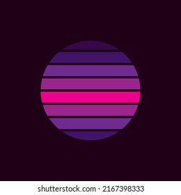 Original vector illustration of a striped neon retro sunset in the style of the 80s. A design element.