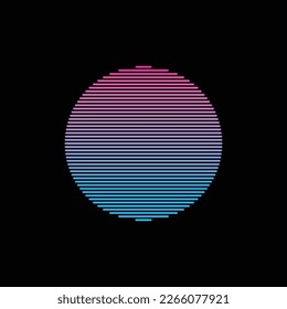 Original vector illustration of a striped neon retro sunset in the style of the 80s. A design element.