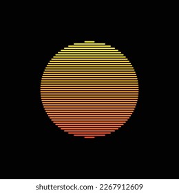 Original vector illustration of a striped neon retro sunset in the style of the 80s. A design element.