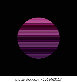 Original vector illustration of a striped neon retro sunset in the style of the 80s. A design element.