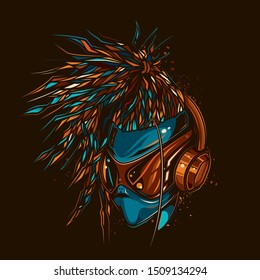 Original vector illustration stylish alien musician in fashionable glasses and headphones