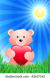 Original Vector Illustration: Teddy bear on sunny Summer background AI8 compatible
