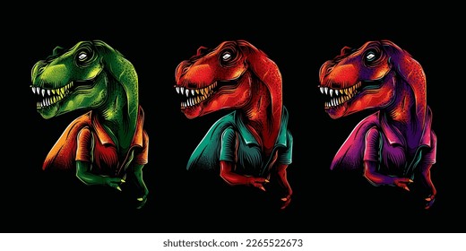 Original vector illustration of a tyrannosaurus rex in a vintage style. T-Rex. T-shirt design, design element.