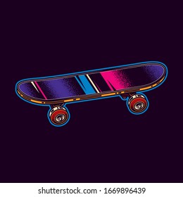 Original vector illustration. Urban skateboard in neon style.