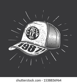 Original Vector Illustration. Vintage Cap, Baseball Cap. Drawn In Chalk.