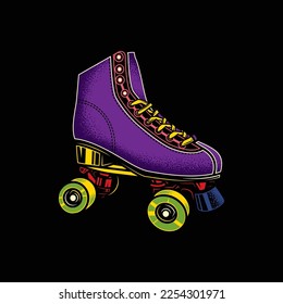 Original vector illustration. Vintage roller skates. T-shirt design, design element.