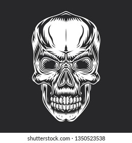 Original vector illustration in vintage style. Stylized monochrome skull