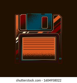 Original vector illustration in vintage style. Removable media. Floppy.