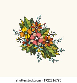 Original vector illustration in vintage style. A bouquet of flowers.