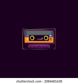 Original vector illustration in vintage style. An icon of an old retro audio cassette. T-shirt design.