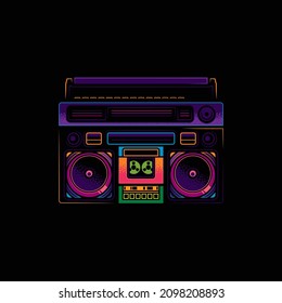 Ilustración vectorial original en estilo vintage. Boombox. Iconos retro grabadora de casete estéreo portátil. Diseño de camisetas.