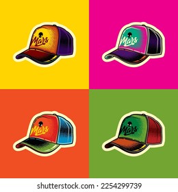 Original vector illustration in vintage style. Headdress. Baseball cap. Design elements. T-shirt design.