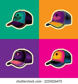 Original vector illustration in vintage style. Headdress. Baseball cap. Design elements. T-shirt design.
