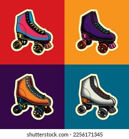 Original vector illustration in vintage style. Vintage roller skates. T-shirt design. A design element.