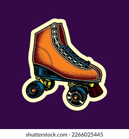 Original vector illustration in vintage style. Vintage roller skates. T-shirt design. A design element.