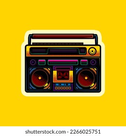 Original vector illustration in vintage style. Boombox. Retro icons portable stereo cassette recorder. T-shirt design.