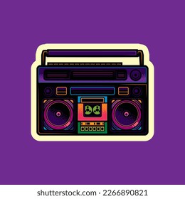 Original vector illustration in vintage style. Boombox. Retro icons portable stereo cassette recorder. T-shirt design.