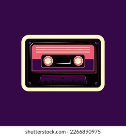 Original vector illustration in vintage style. Retro audio cassettes in different colors. T-shirt design. A design element.