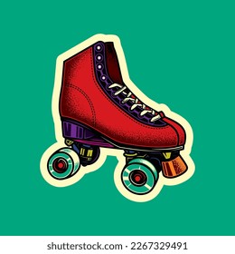 Original vector illustration in vintage style. Vintage roller skates. T-shirt design. A design element.