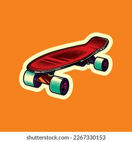 Original vector illustration in vintage style. Skateboard of different colors. T-shirt design. A design element.