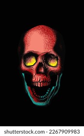 Original vector illustration in vintage style. Abstract skull of a man with an open mouth. T-shirt design, design element.