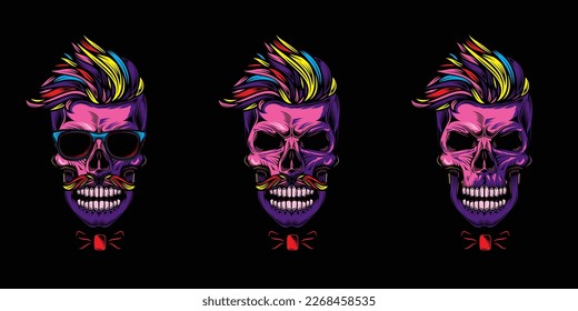 Original Vektorgrafik im Vintage-Stil. Ein Hipster-Schädel mit einer trendigen Frisur. T-Shirt Design, Design Element.