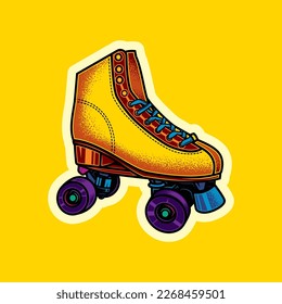 Original vector illustration in vintage style. Vintage roller skates. T-shirt design. A design element.