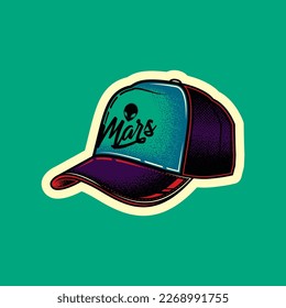 Original vector illustration in vintage style. Headdress. Baseball cap. Design elements. T-shirt design.