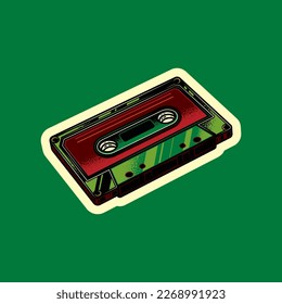 Original vector illustration in vintage style. Retro audio cassettes in different colors. T-shirt design. A design element.