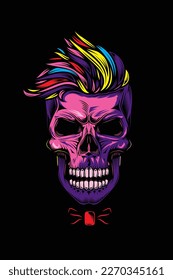 Original vector illustration in vintage style. A hipster skull with a trendy hairstyle. T-shirt design, design element.