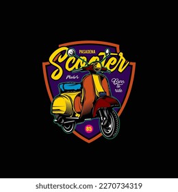 Original vector illustration in vintage style. Classic scooter. T-shirt design, design element. 