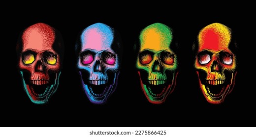 Original vector illustration in vintage style. Abstract skull of a man with an open mouth. T-shirt design, design element.