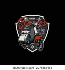 Original vector illustration in vintage style. Classic scooter. T-shirt design, design element. 