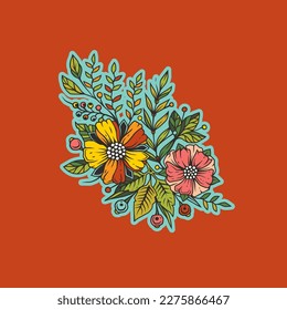 Original vector illustration in vintage style. A bouquet of flowers.