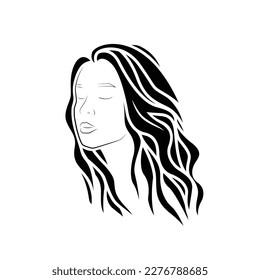 Original vector illustration in vintage style. Silhouette of a girl with gorgeous hair. T-shirt design. Design elements.