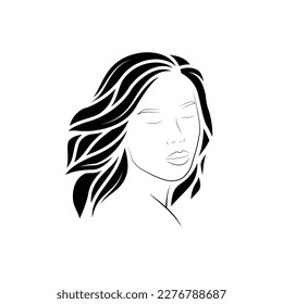 Original vector illustration in vintage style. Silhouette of a girl with gorgeous hair. T-shirt design. Design elements.