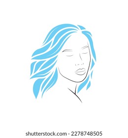 Original vector illustration in vintage style. Silhouette of a girl with gorgeous hair. T-shirt design. Design elements.