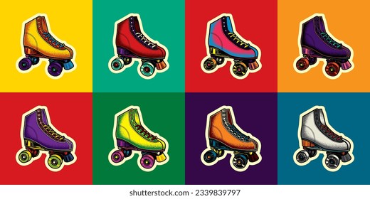 Original vector illustration in vintage style. Vintage roller skates. T-shirt design. A design element.