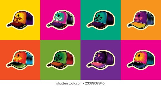 Original vector illustration in vintage style. Headdress. Baseball cap. Design elements. T-shirt design.