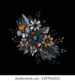 Original vector illustration in vintage style. A bouquet of flowers. Hand drawn, not AI