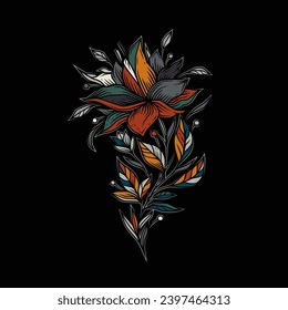 Original vector illustration in vintage style. A bouquet of flowers. Hand drawn, not AI