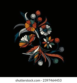 Original vector illustration in vintage style. A bouquet of flowers. Hand drawn, not AI